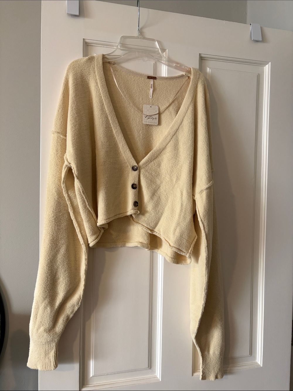 Free People Soft Cropped V-Neck Cardigan in Pale Yellow